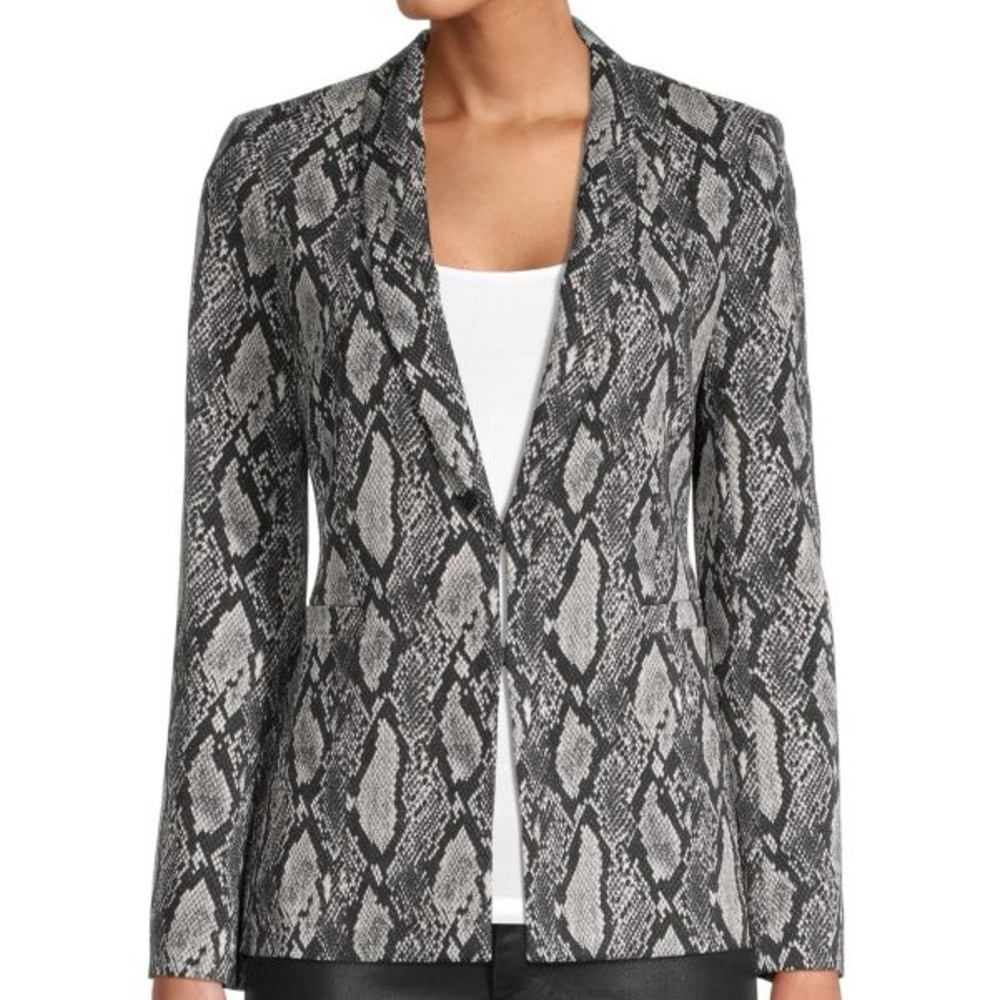 Alice + Olivia Black Snakeprint Cotton-Blend Blazer Size 4